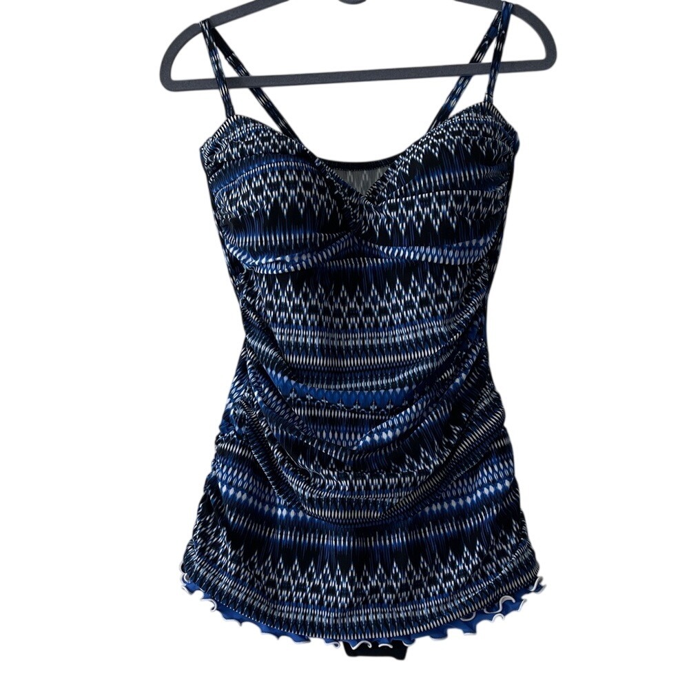 Blue Patterned Women's Tankini Swim Dress